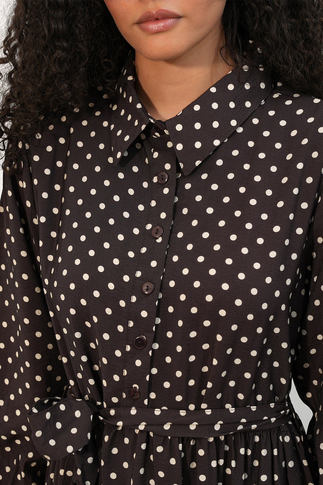 Bigdart Robe de modestie à pois avec ceinture femme 2589 - A.Marron