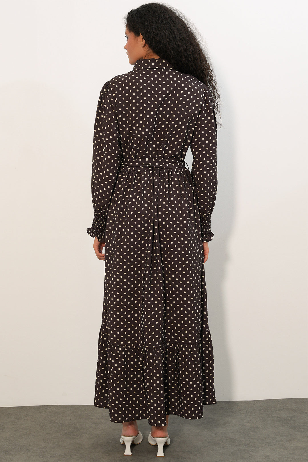 Bigdart Robe de modestie à pois avec ceinture femme 2589 - A.Marron