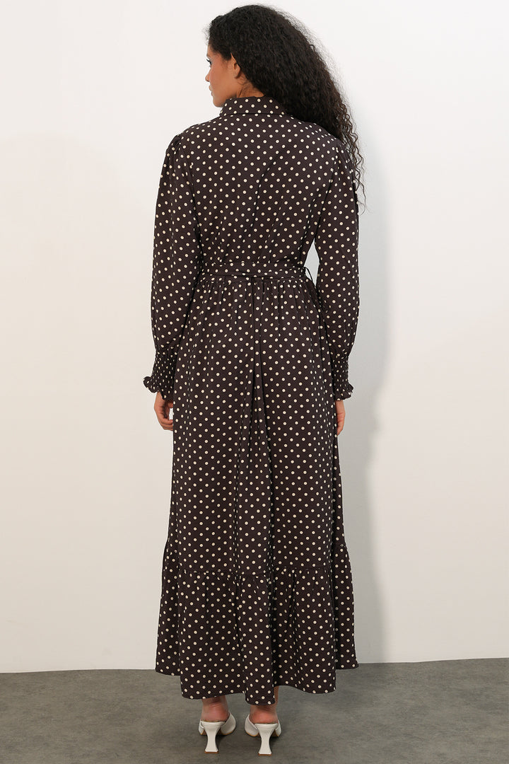 Bigdart Robe de modestie à pois avec ceinture femme 2589 - A.Marron