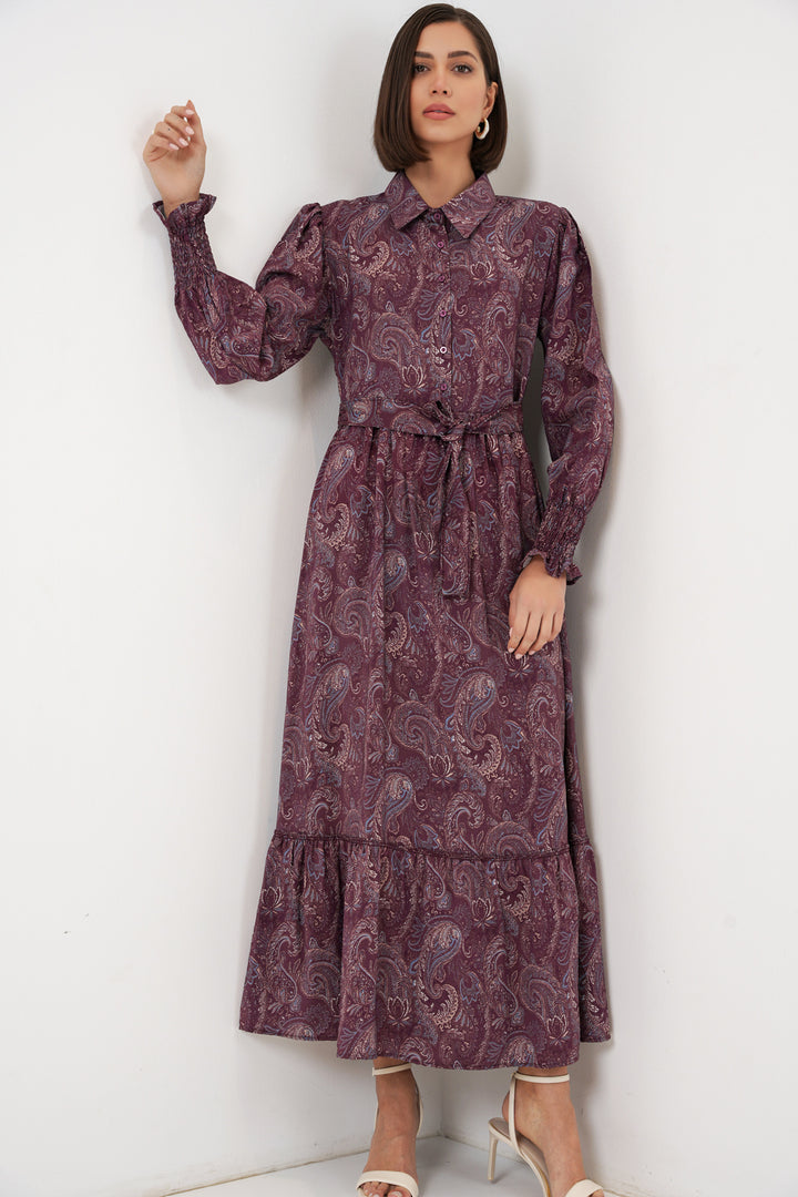 Bigdart Robe de hijab à ceinture pour femme 2589 - Bordeaux