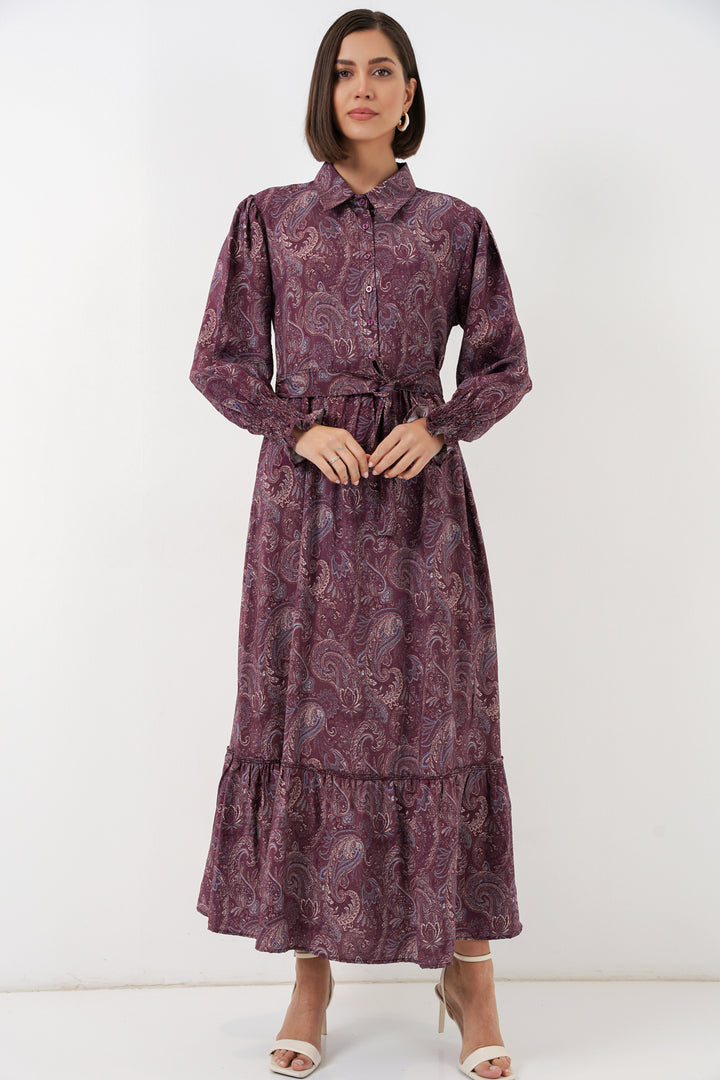 Bigdart Robe de hijab à ceinture pour femme 2589 - Bordeaux