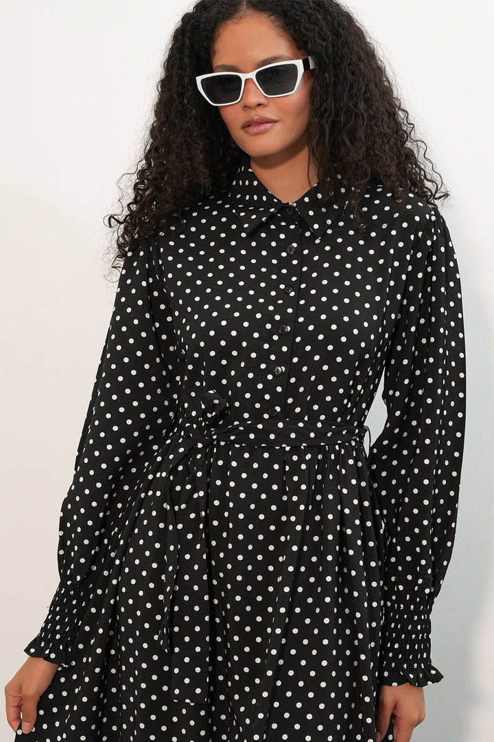 Bigdart Robe de hijab à pois avec ceinture pour femme 2589 - Noir profond