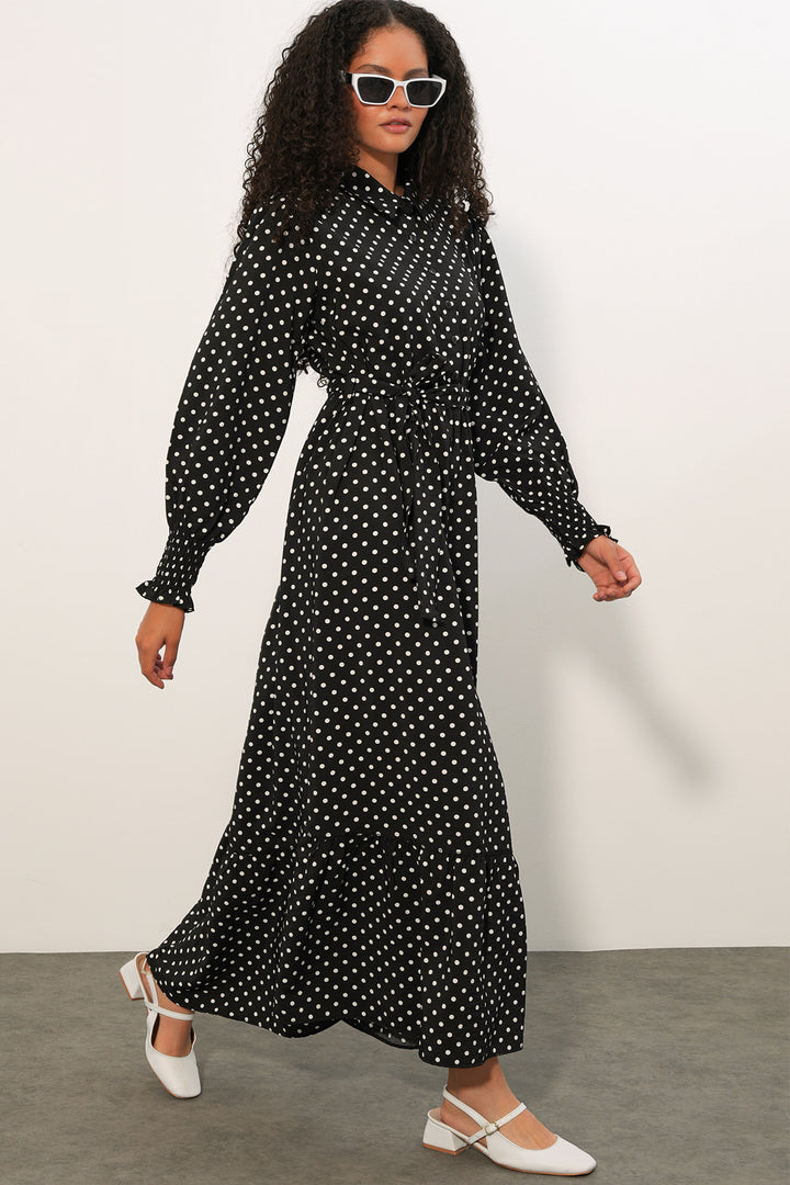 Bigdart Robe de hijab à pois avec ceinture pour femme 2589 - Noir profond