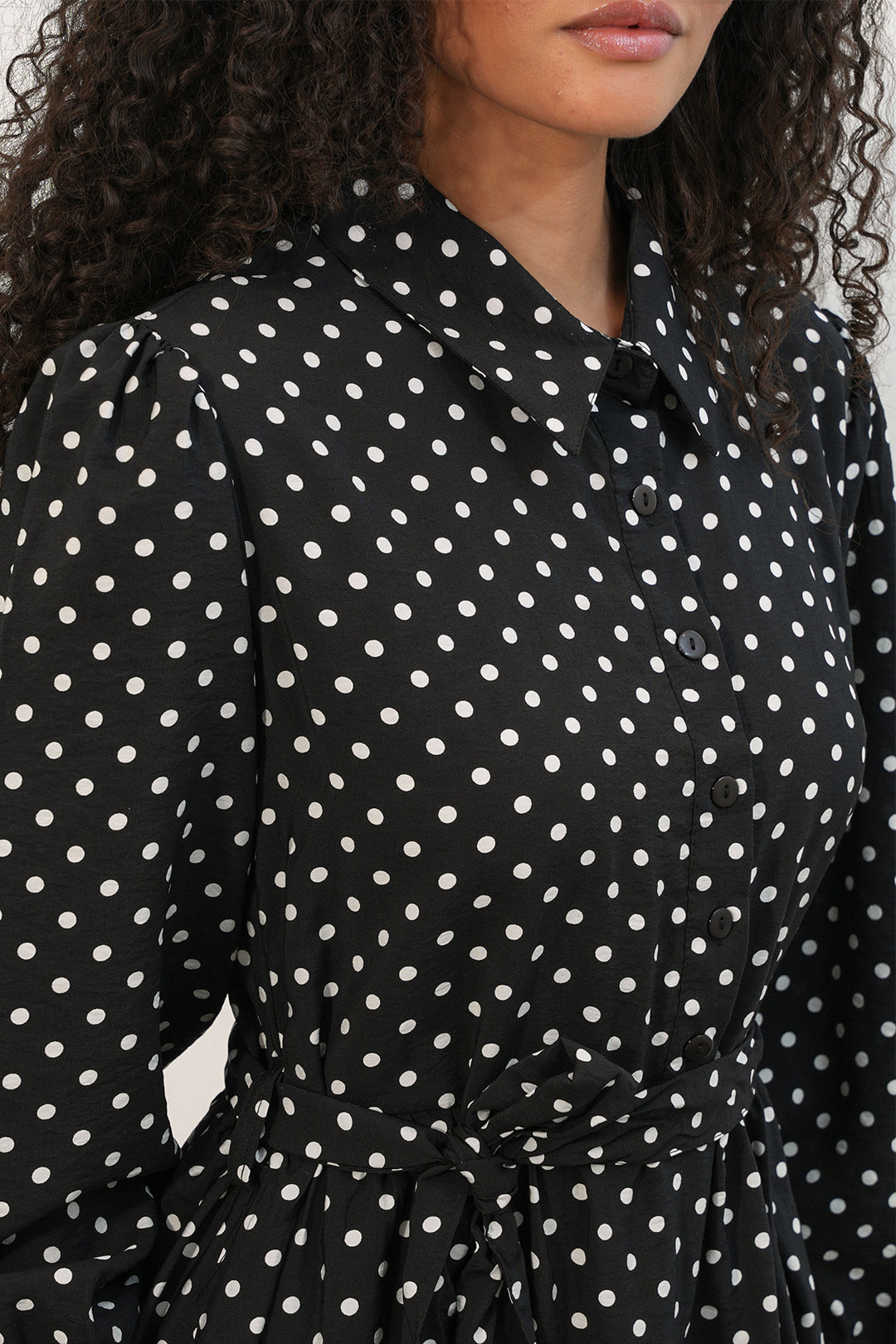 Bigdart Robe de hijab à pois avec ceinture pour femme 2589 - Noir profond