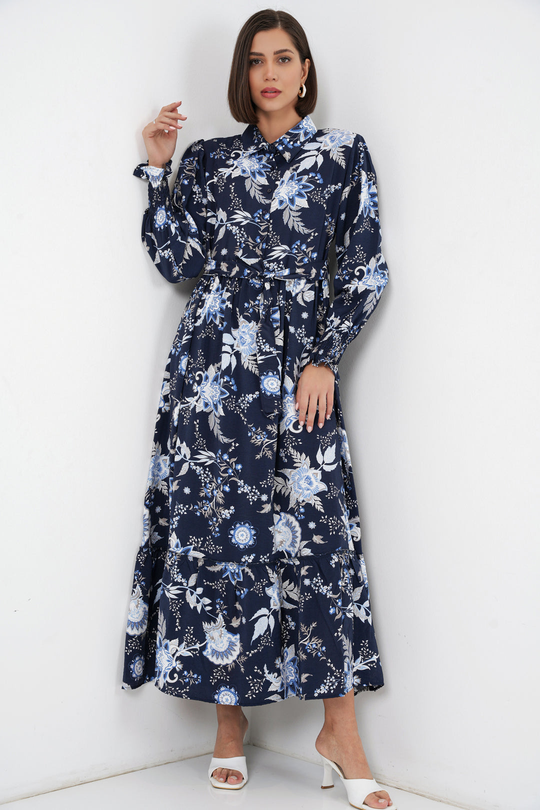 Bigdart Robe de hijab à ceinture pour femme 2589 - Bleu marine