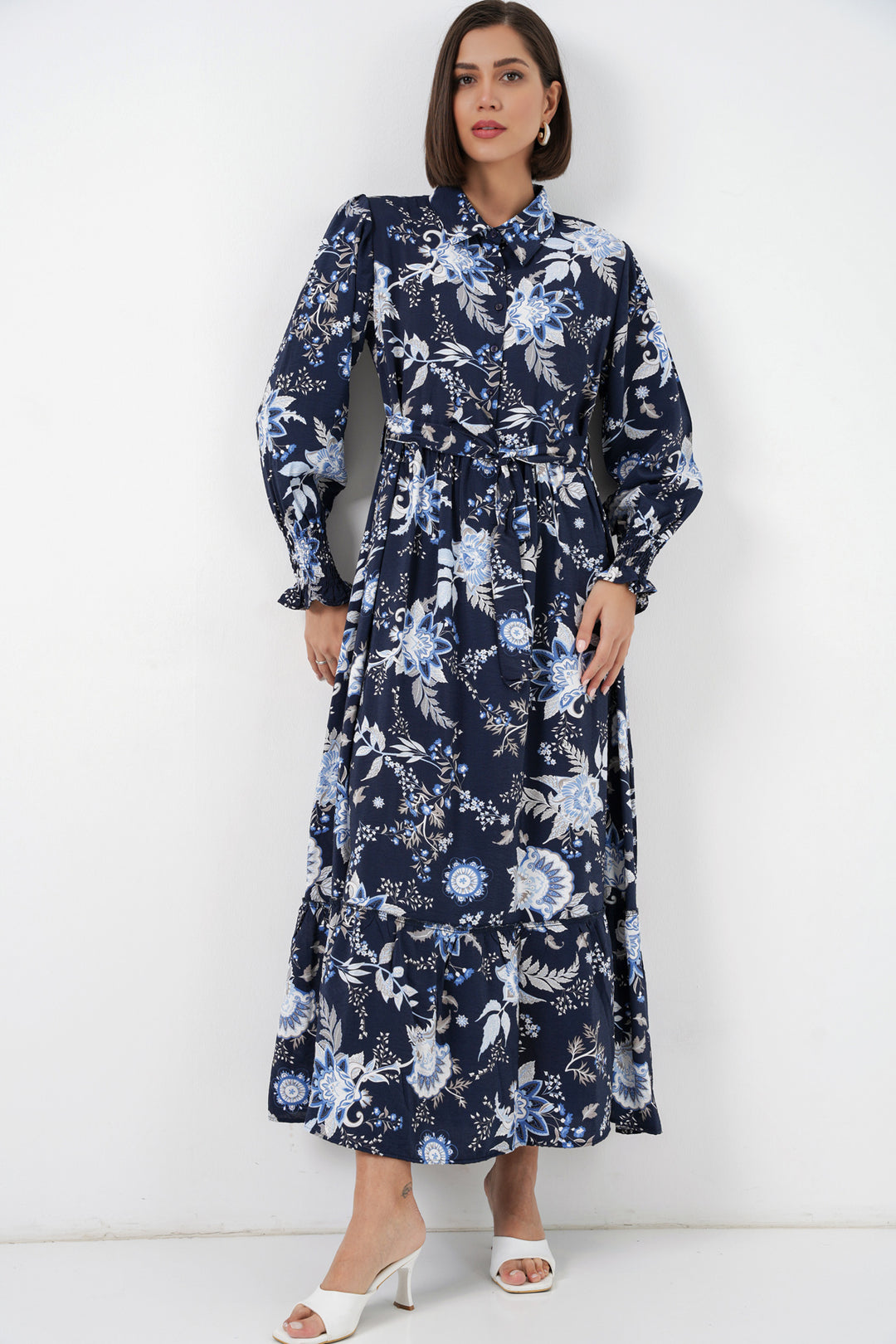 Bigdart Robe de hijab à ceinture pour femme 2589 - Bleu marine