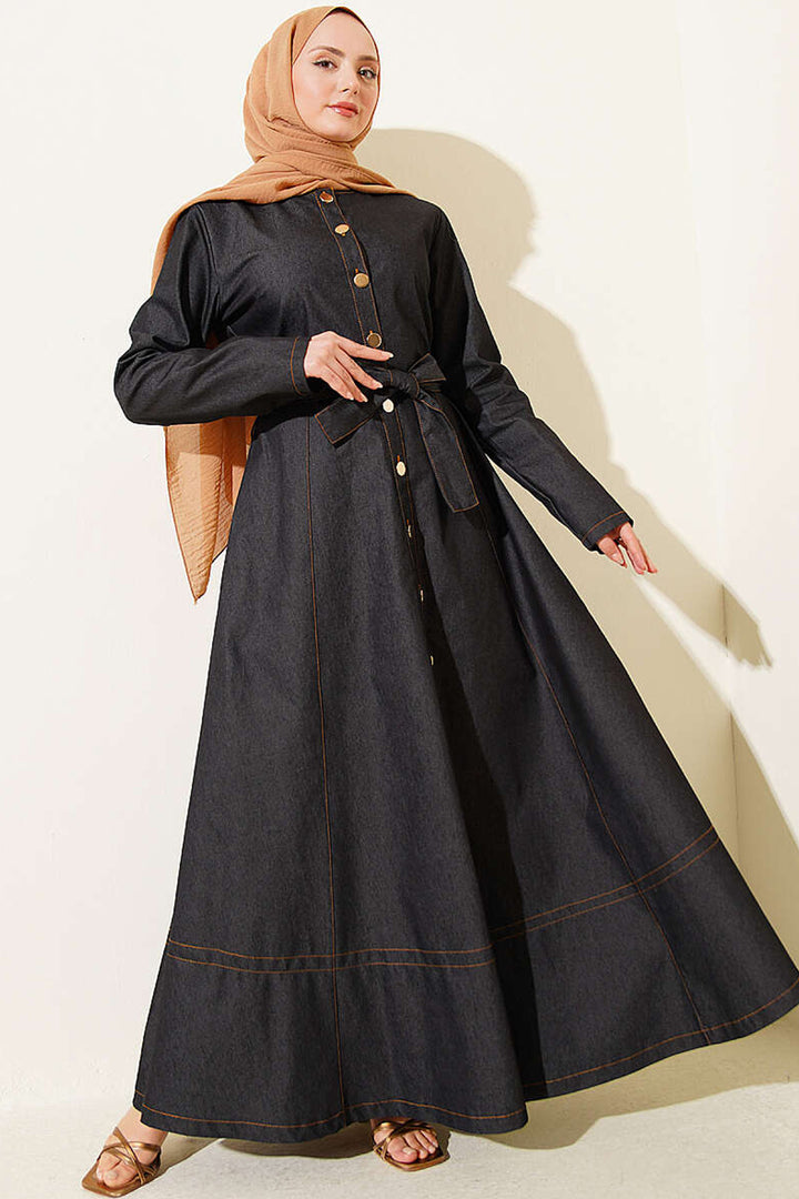 Bigdart Robe en denim longue ceinturée femme 2595 - Anthracite