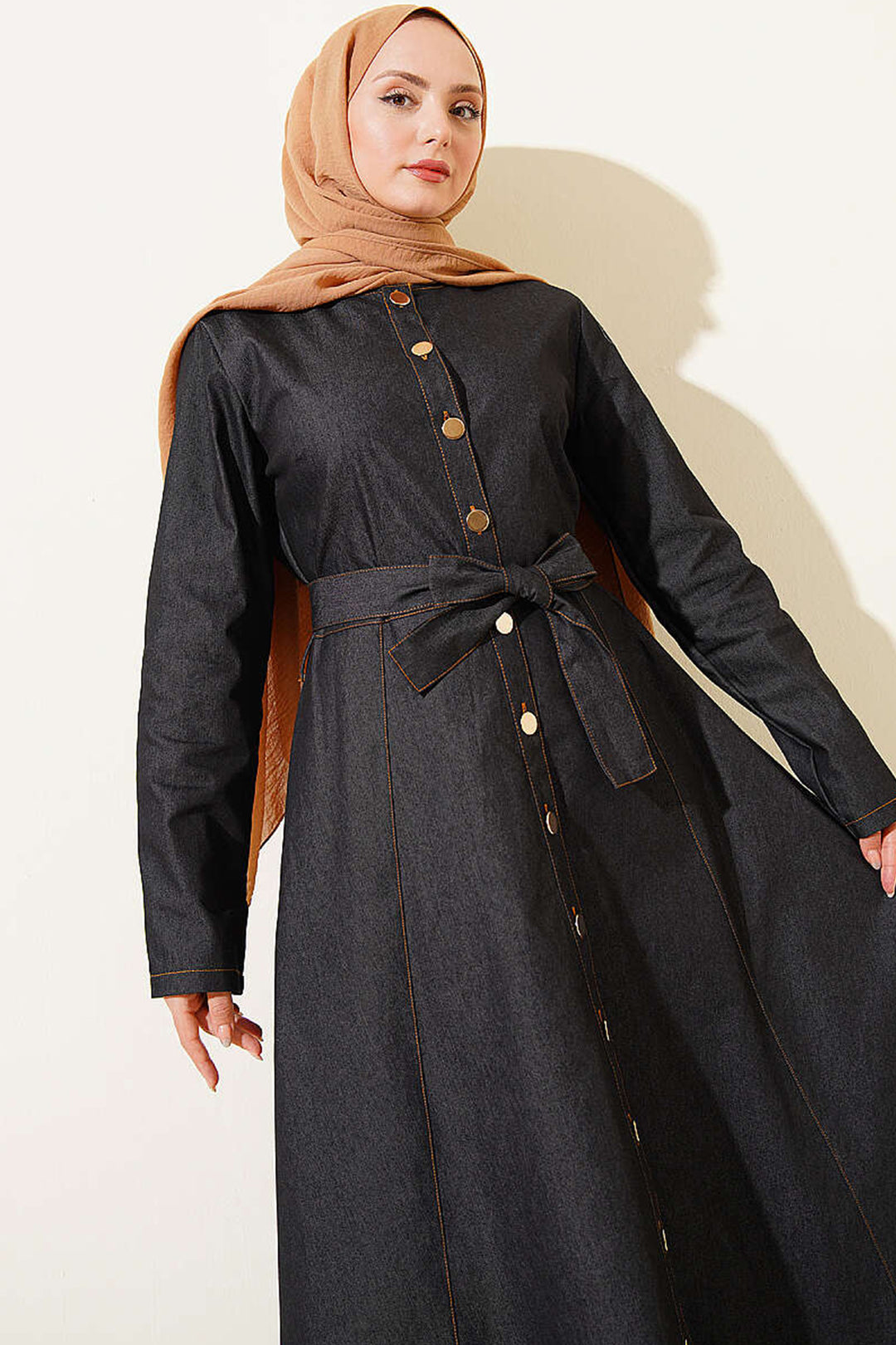 Bigdart Robe en denim longue ceinturée femme 2595 - Anthracite