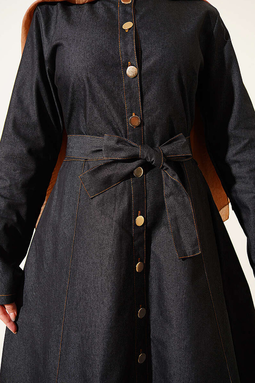 Bigdart Robe en denim longue ceinturée femme 2595 - Anthracite
