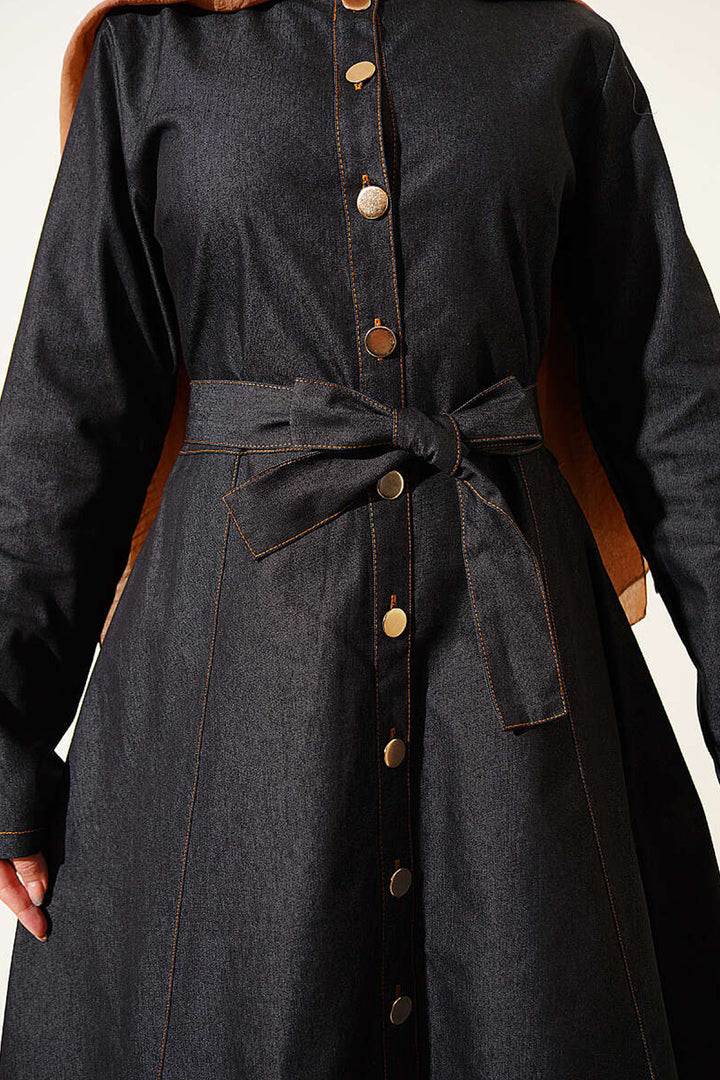 Bigdart Robe en denim longue ceinturée femme 2595 - Anthracite