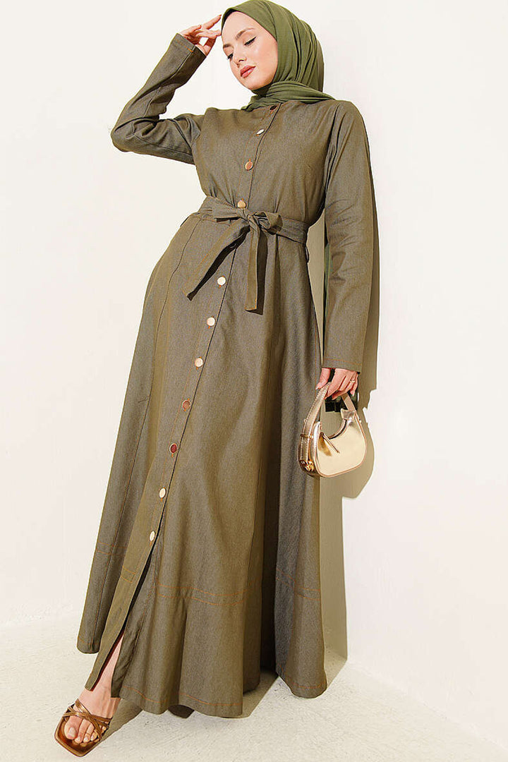 Bigdart Robe en denim longue ceinturée femme 2595 - Kaki