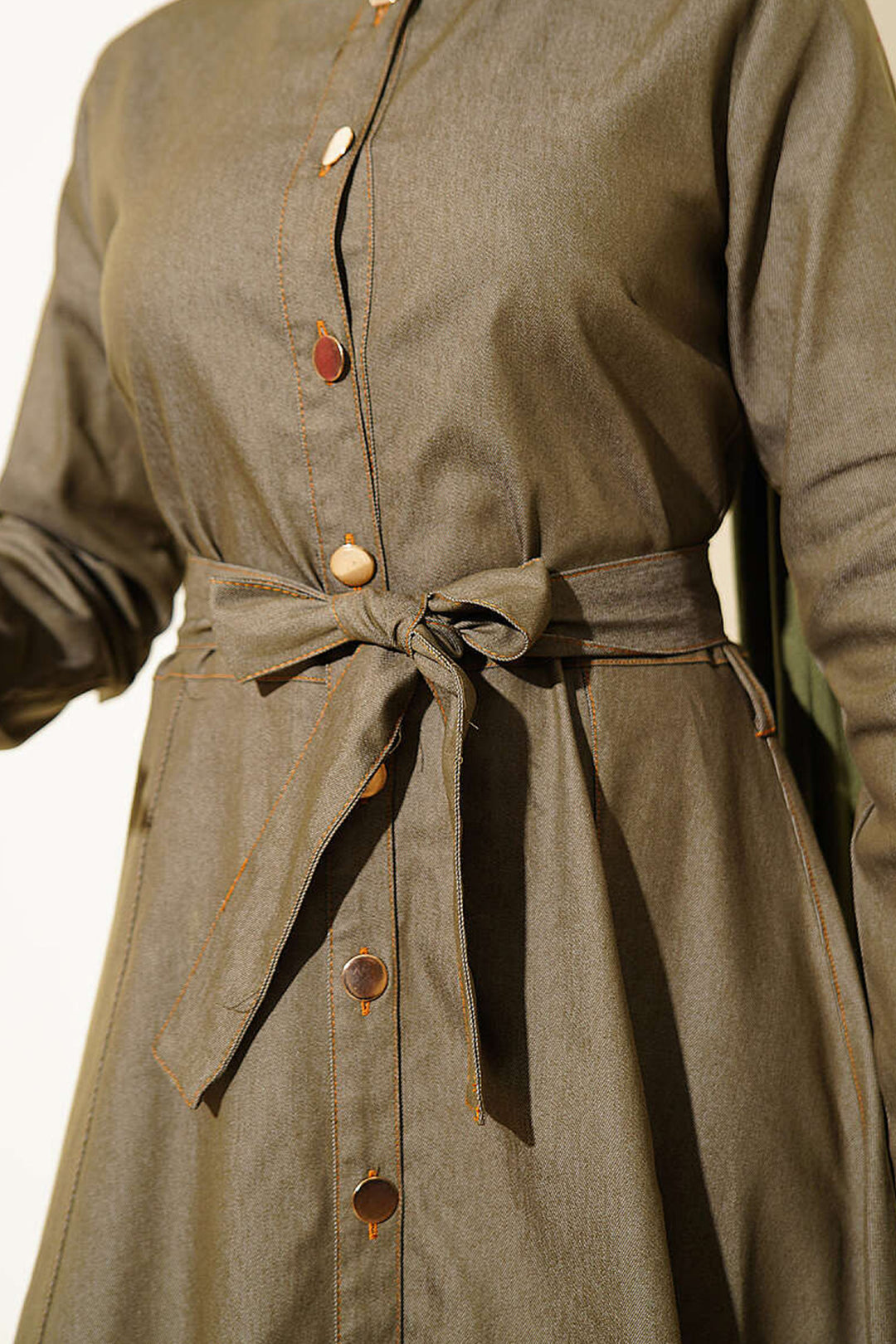 Bigdart Robe en denim longue ceinturée femme 2595 - Kaki