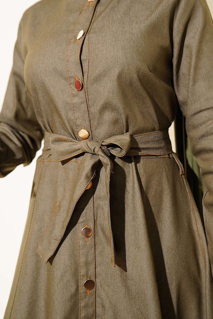 Bigdart Robe en denim longue ceinturée femme 2595 - Kaki