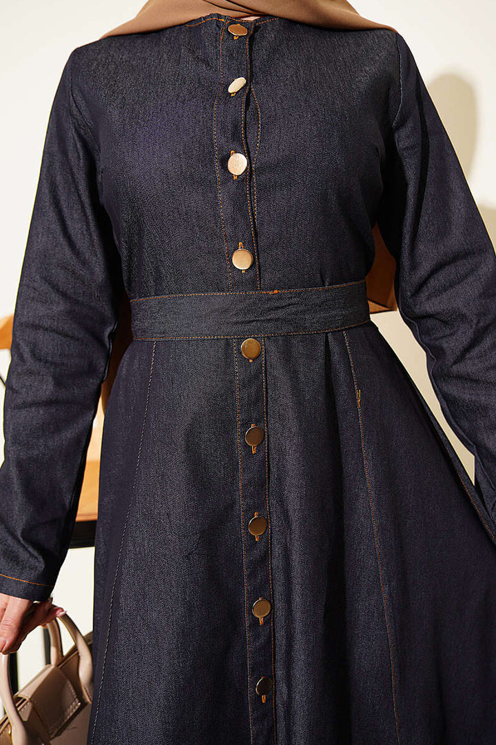 Bigdart Robe en denim longue ceinturée femme 2595 - Bleu marine