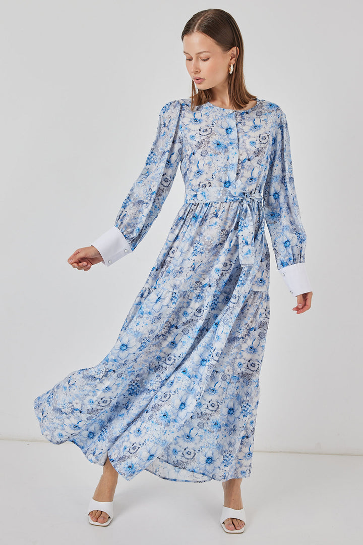 Bigdart Robe longue ceinturée pour femme 2584 - Bleu