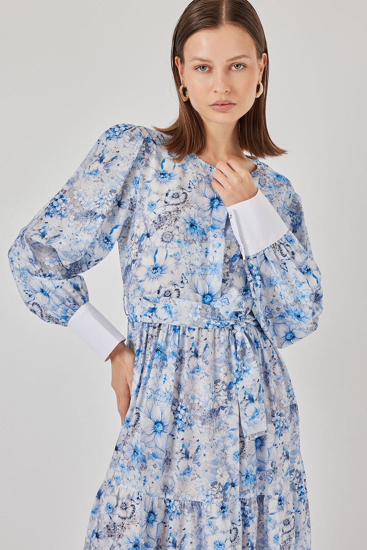 Bigdart Robe longue ceinturée pour femme 2584 - Bleu
