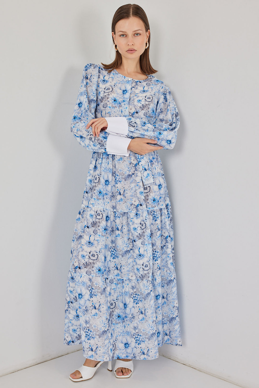 Bigdart Robe longue ceinturée pour femme 2584 - Bleu