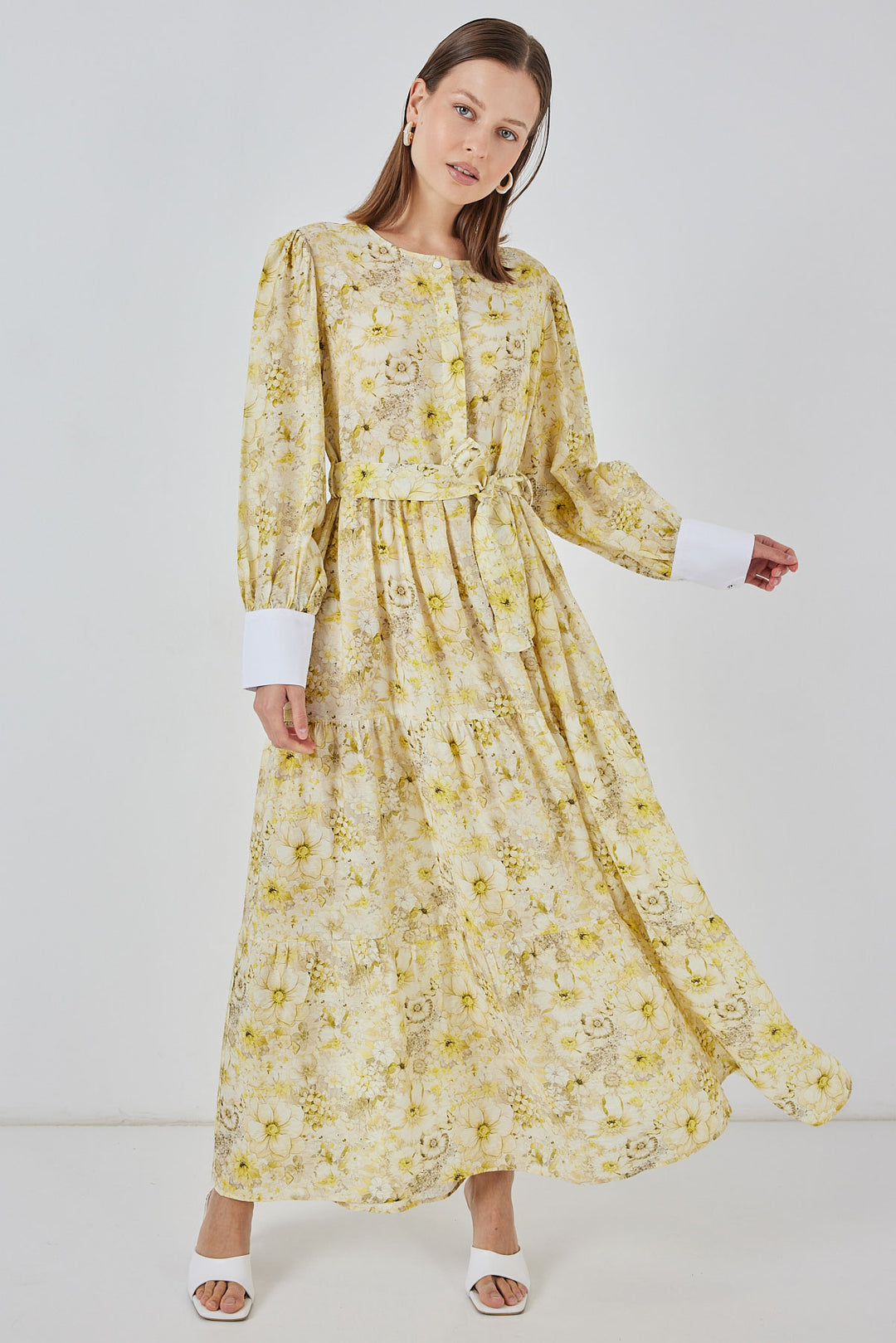Bigdart Robe longue ceinturée pour femme 2584 - Jaune