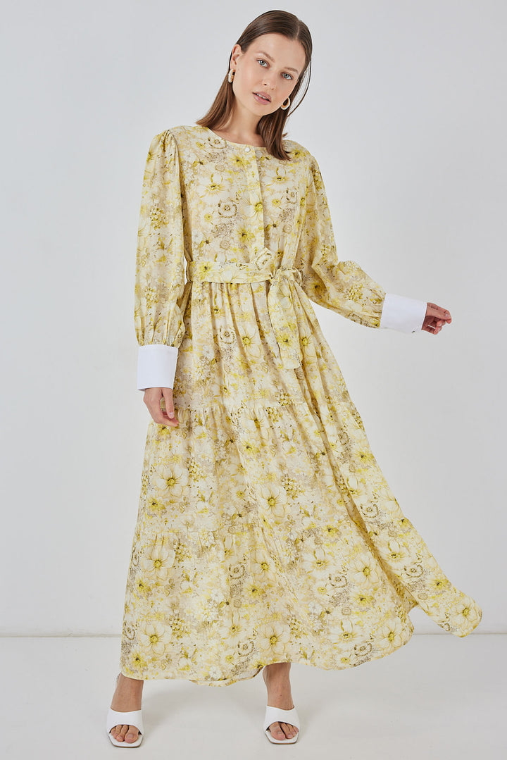 Bigdart Robe longue ceinturée pour femme 2584 - Jaune