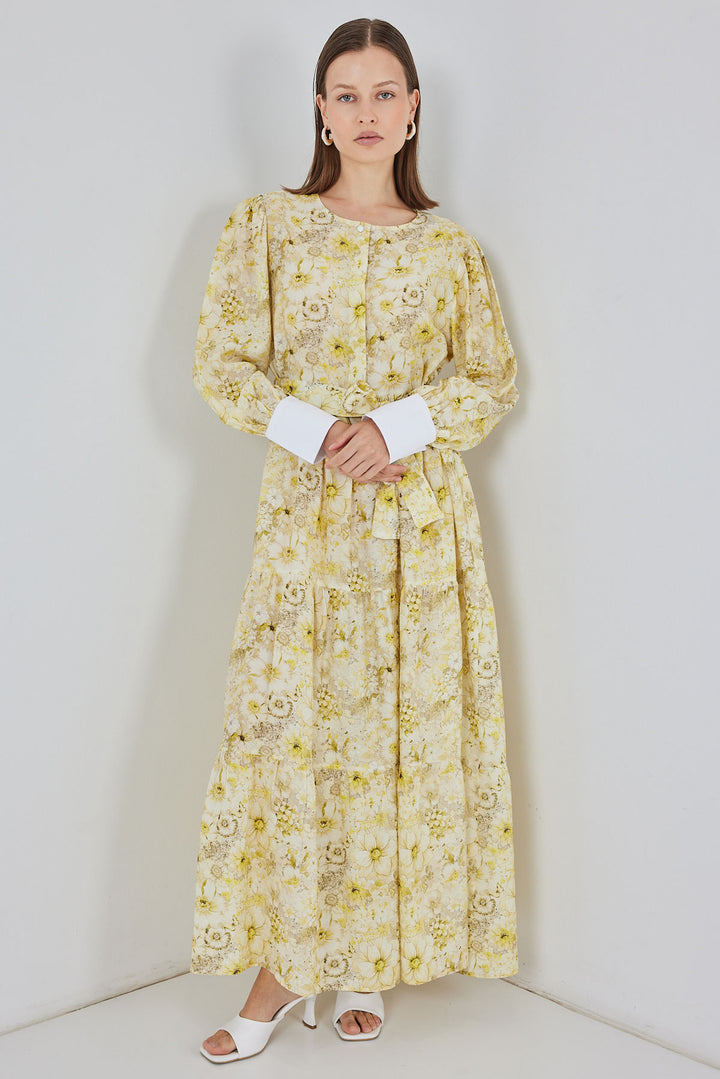 Bigdart Robe longue ceinturée pour femme 2584 - Jaune