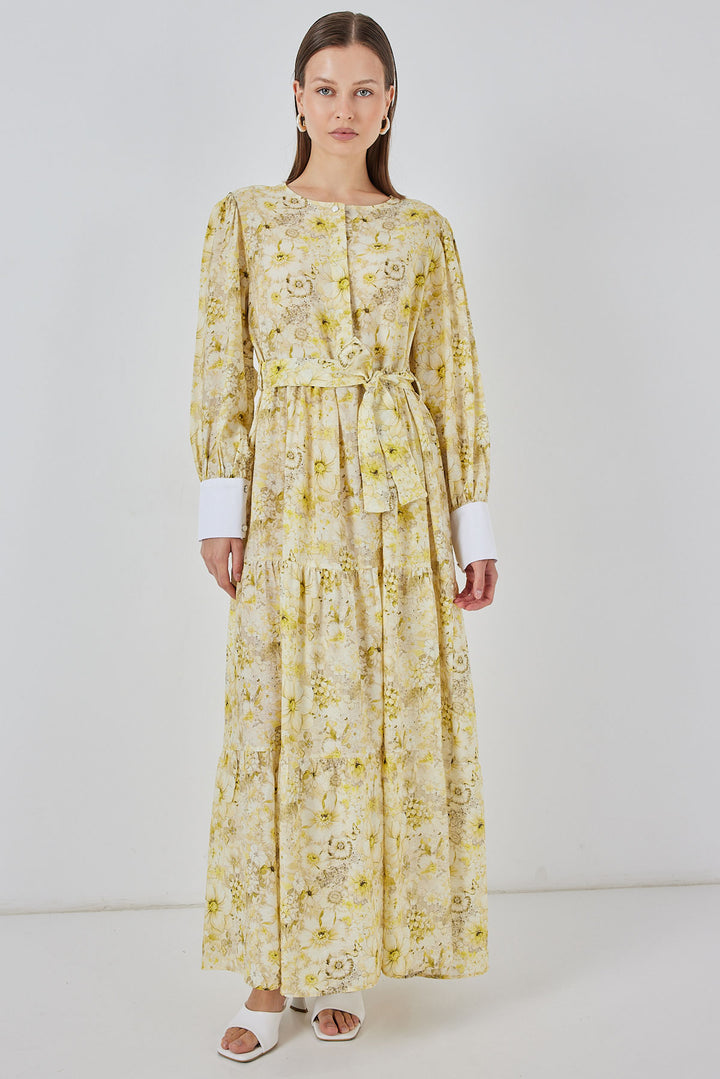Bigdart Robe longue ceinturée pour femme 2584 - Jaune
