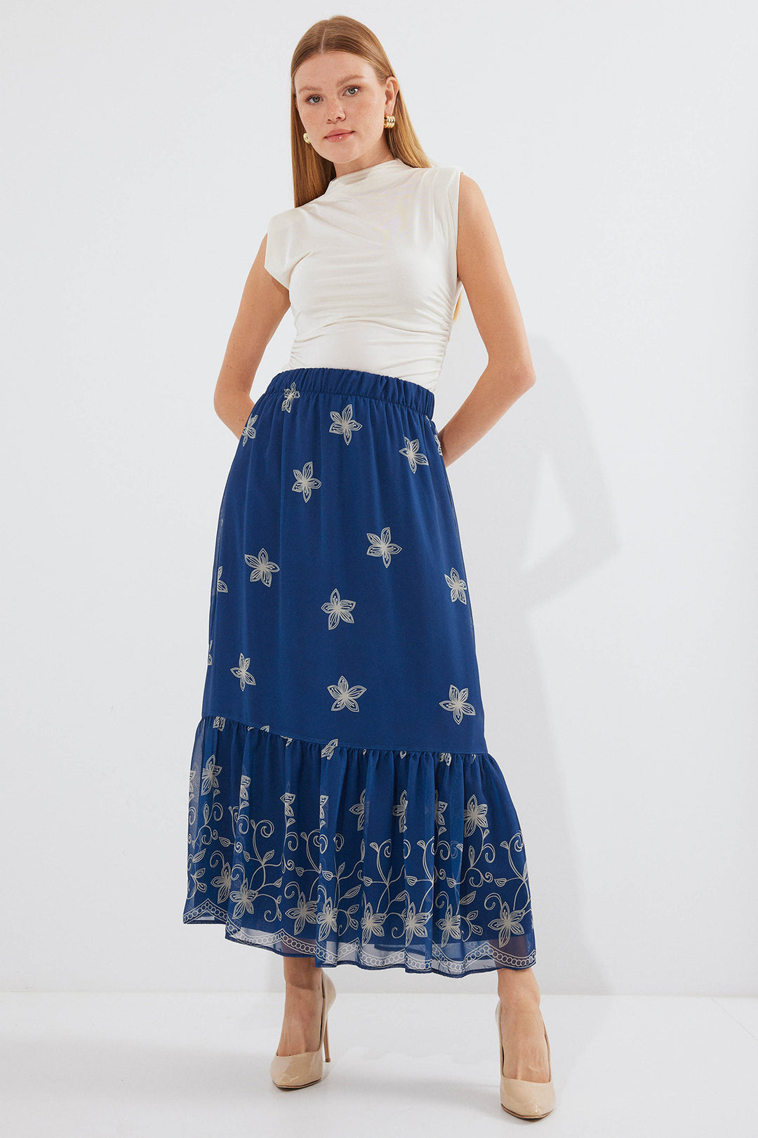 Bigdart Jupe Chiffon Imprimée Femme en Bleu marine 8010