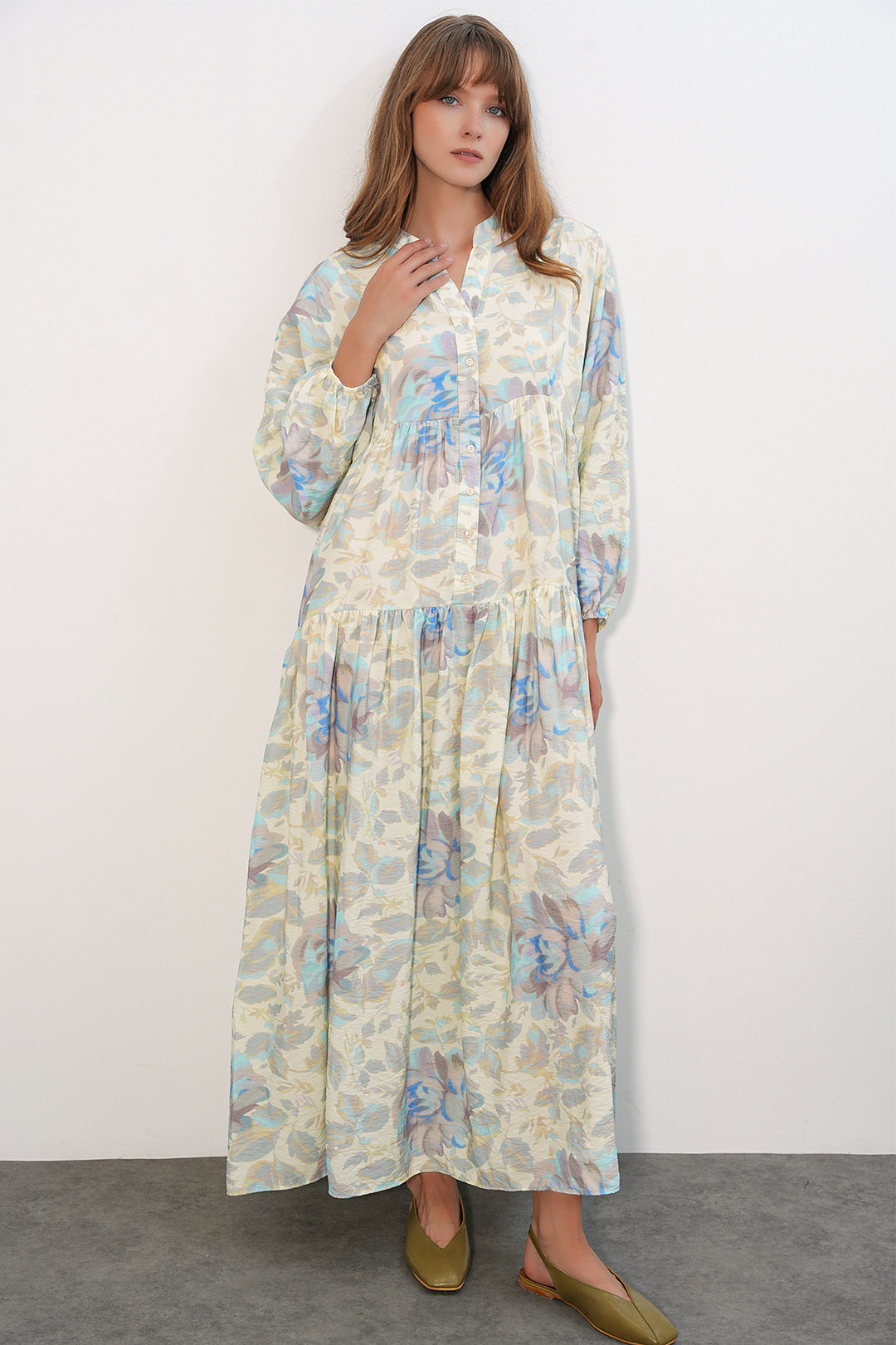 Bigdart Robe longue modeste en tissu Lilies pour femme 2593-A Bleu