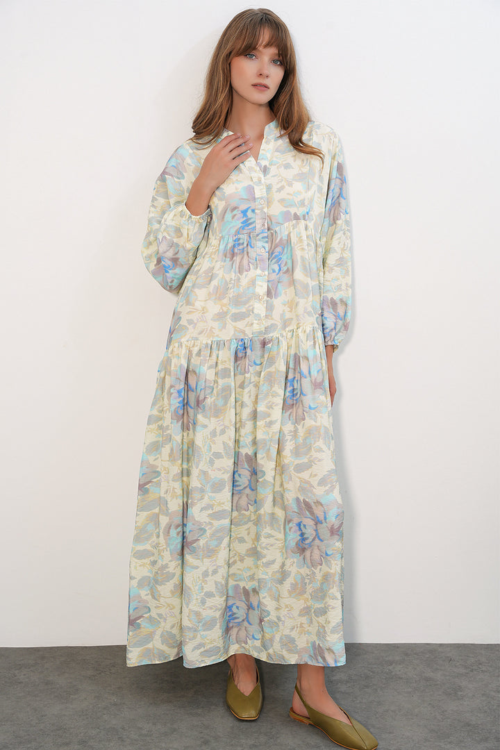 Bigdart Robe longue modeste en tissu Lilies pour femme 2593-A Bleu