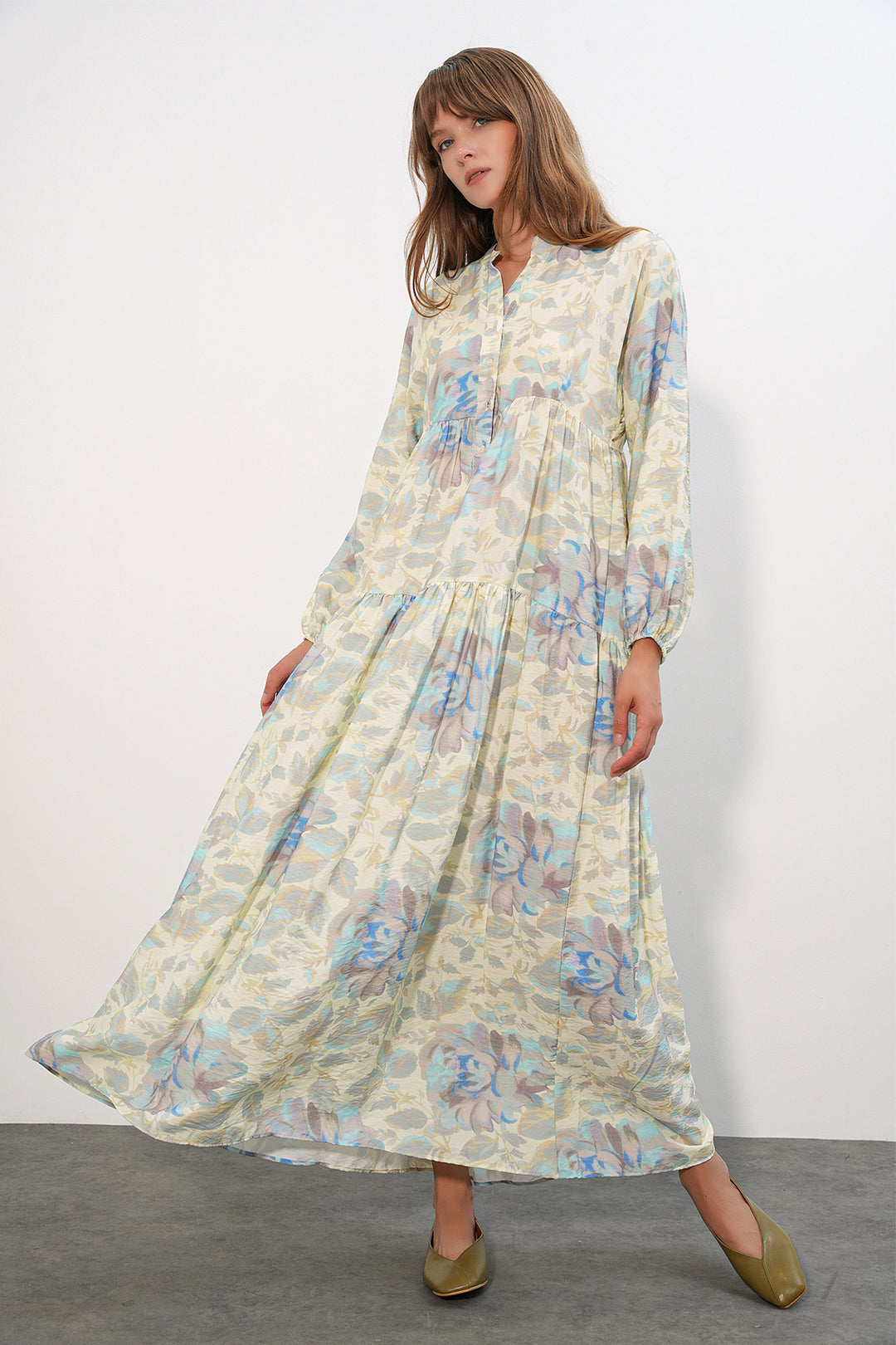 Bigdart Robe longue modeste en tissu Lilies pour femme 2593-A Bleu