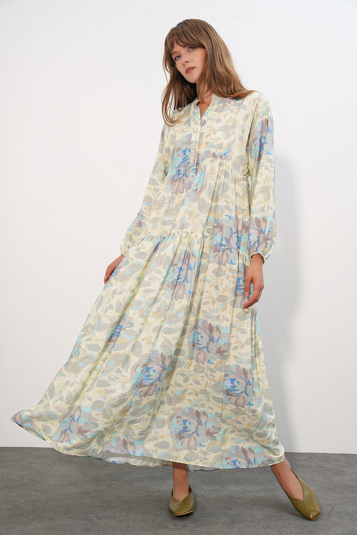 Bigdart Robe longue modeste en tissu Lilies pour femme 2593-A Bleu