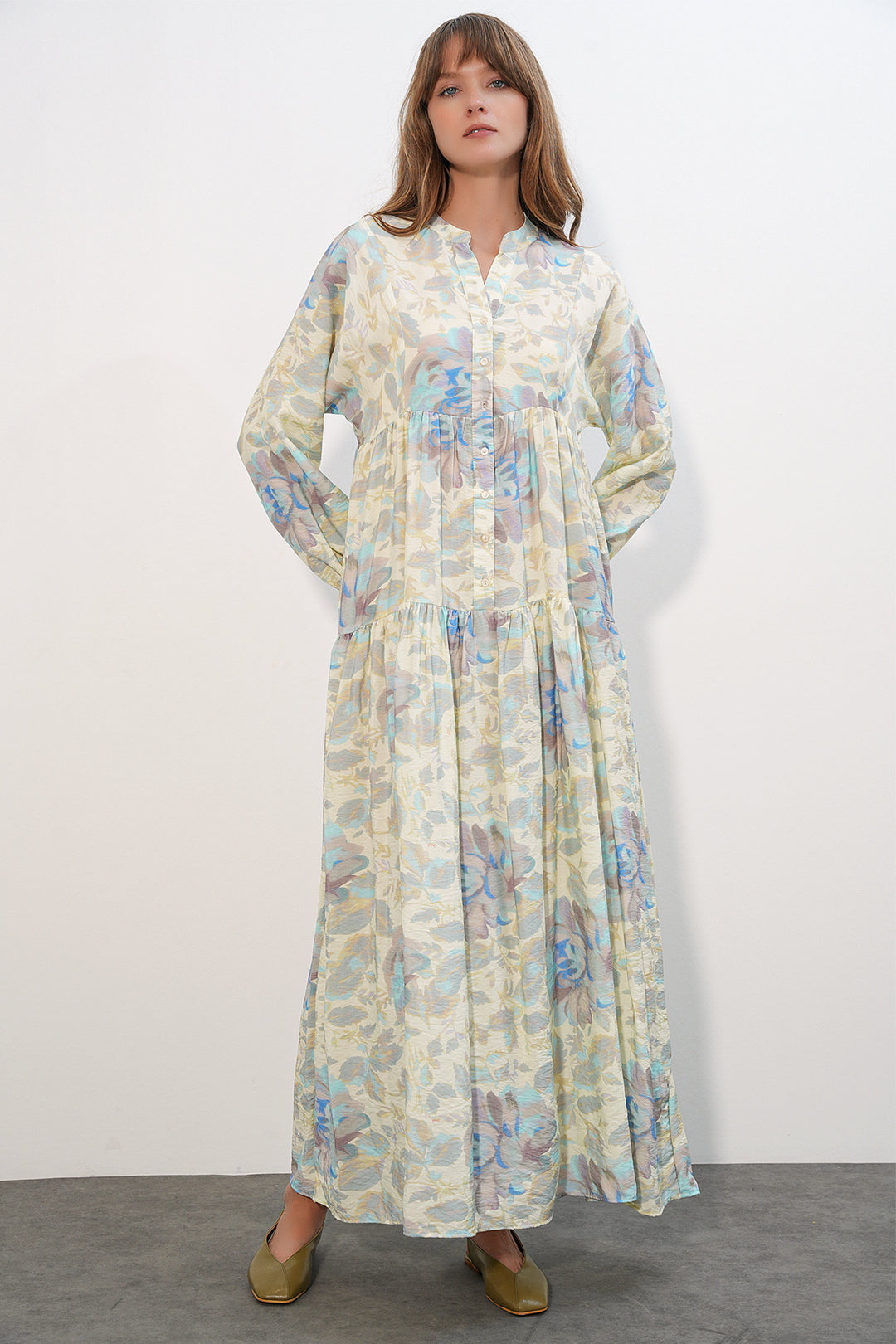Bigdart Robe longue modeste en tissu Lilies pour femme 2593-A Bleu