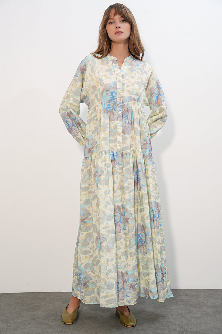Bigdart Robe longue modeste en tissu Lilies pour femme 2593-A Bleu