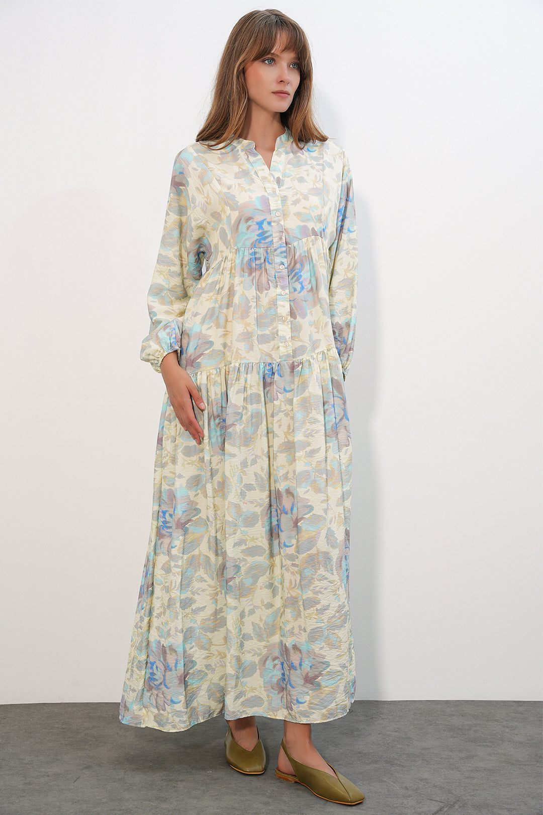 Bigdart Robe longue modeste en tissu Lilies pour femme 2593-A Bleu