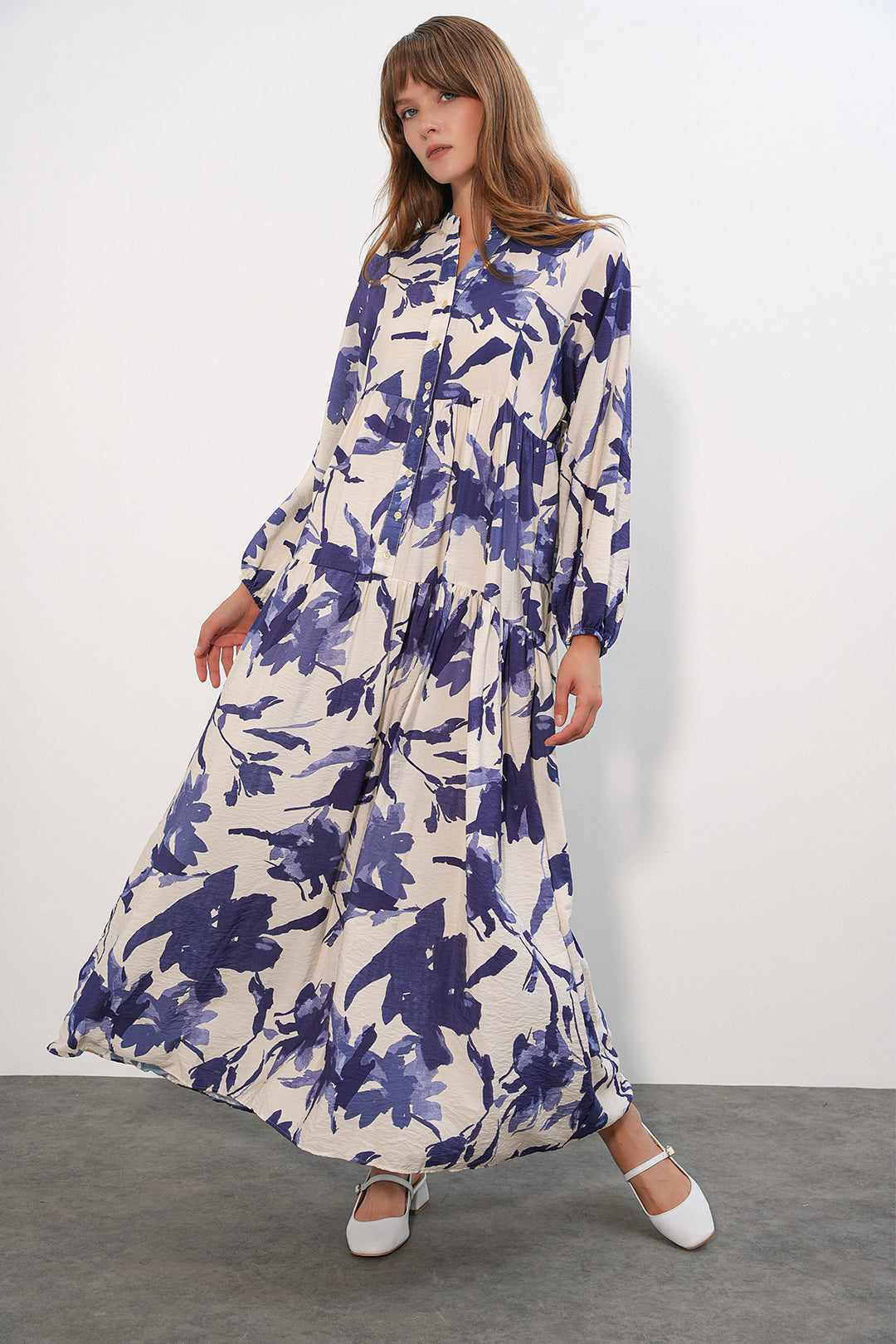 Bigdart Robe longue modeste en tissu Lys pour femme 2593 - Bleu marine