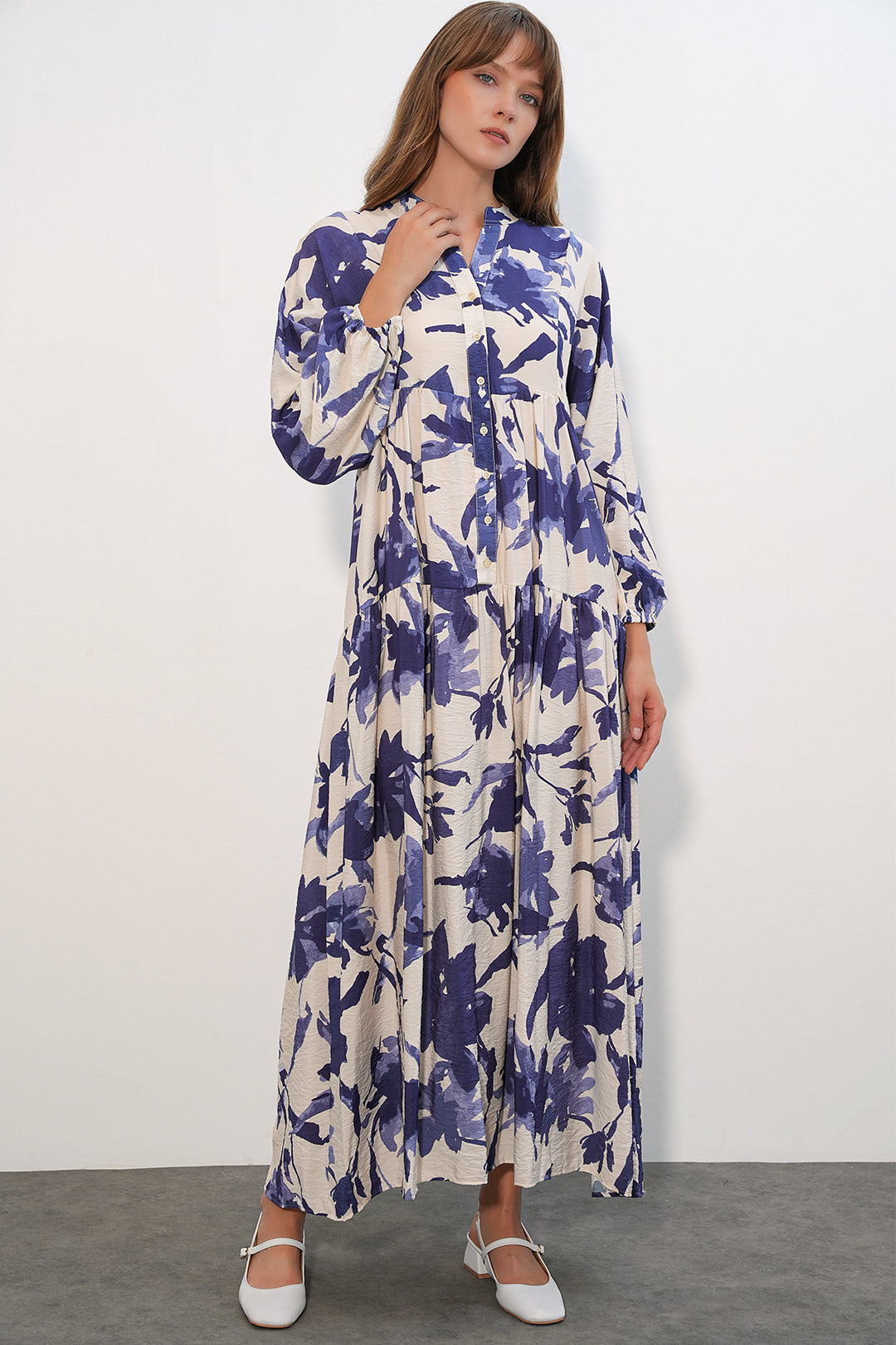 Bigdart Robe longue modeste en tissu Lys pour femme 2593 - Bleu marine