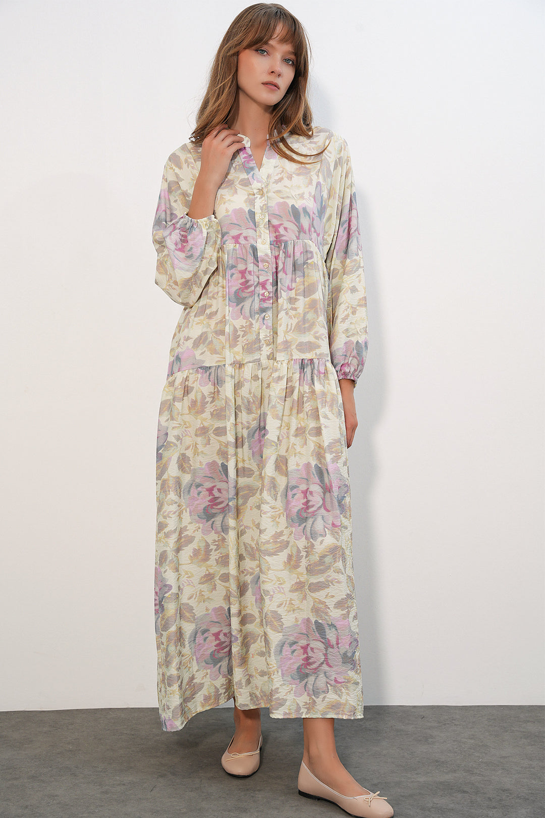 Bigdart Robe longue modeste en tissu Lys pour femme 2593 - poudre