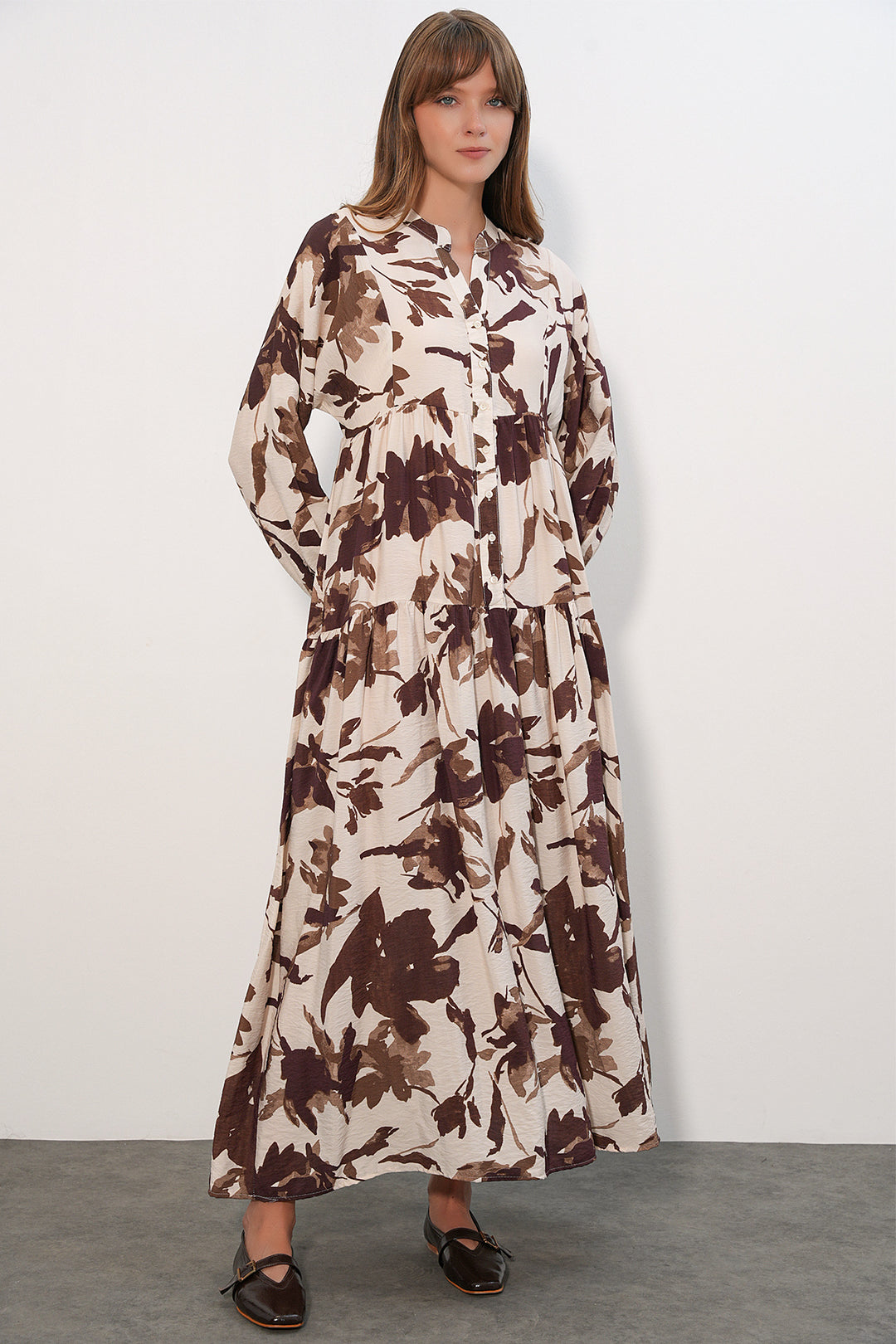 Bigdart Robe longue modeste en tissu Lys pour femme 2593 - Lait marron