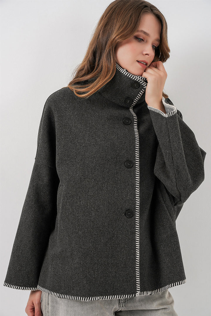 Bigdart Veste en Laine Brodée Femme 9167 - Anthracite