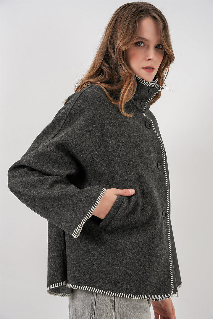 Bigdart Veste en Laine Brodée Femme 9167 - Anthracite