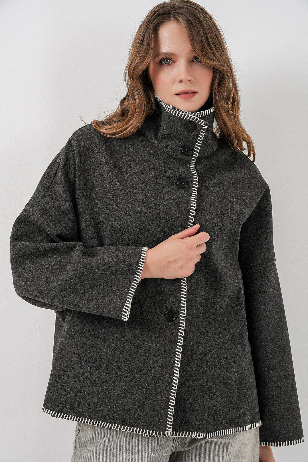 Bigdart Veste en Laine Brodée Femme 9167 - Anthracite