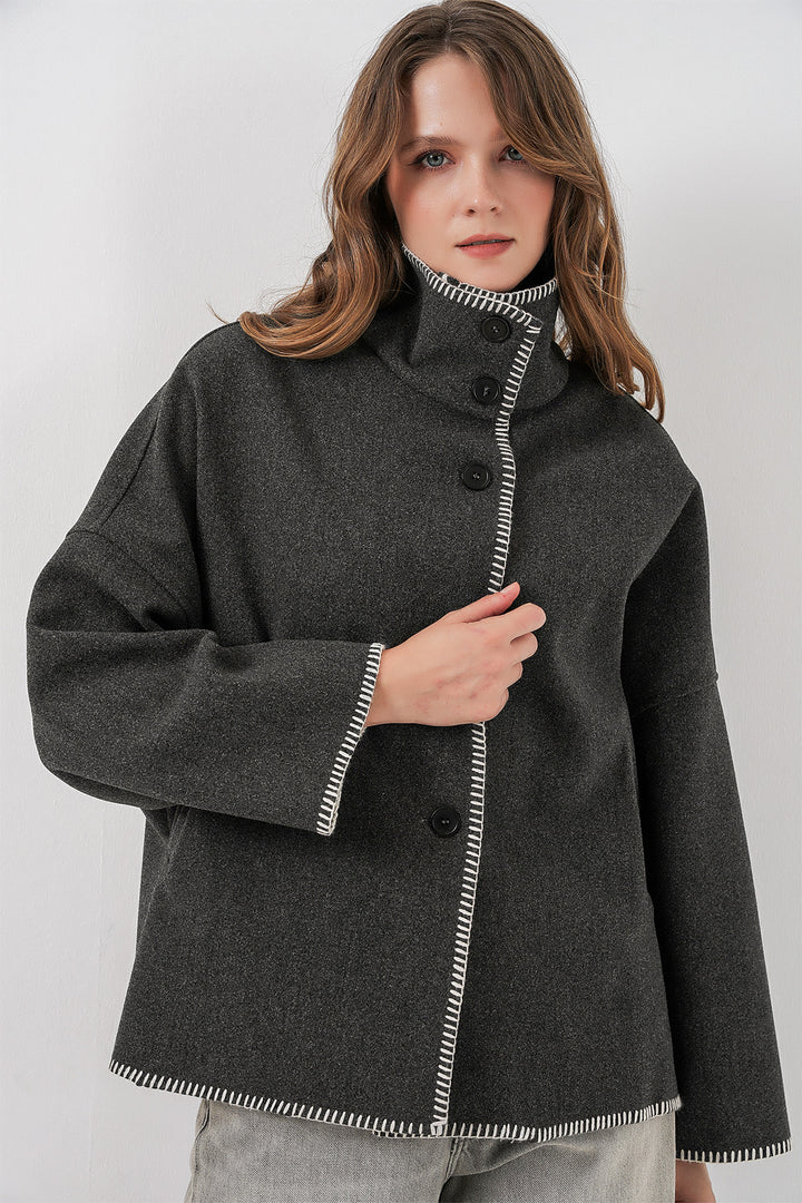 Bigdart Veste en Laine Brodée Femme 9167 - Anthracite