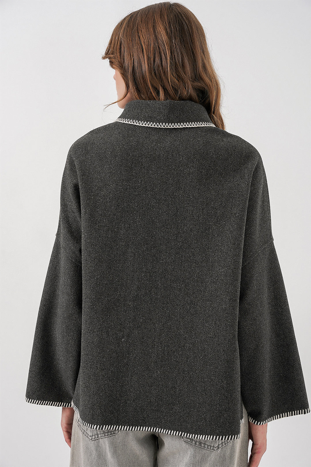 Bigdart Veste en Laine Brodée Femme 9167 - Anthracite
