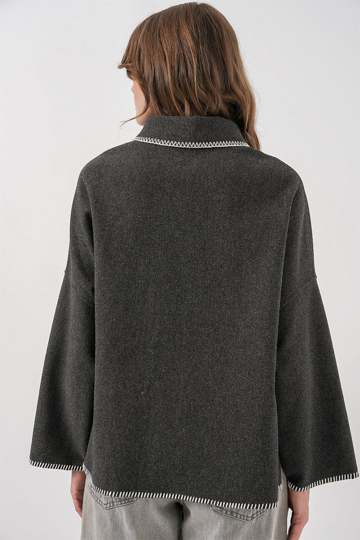 Bigdart Veste en Laine Brodée Femme 9167 - Anthracite