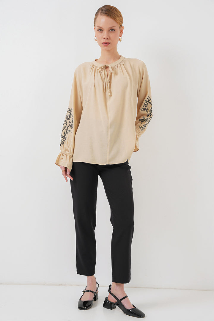 Bigdart Blouse tricotée brodée pour femme 941 - Beige