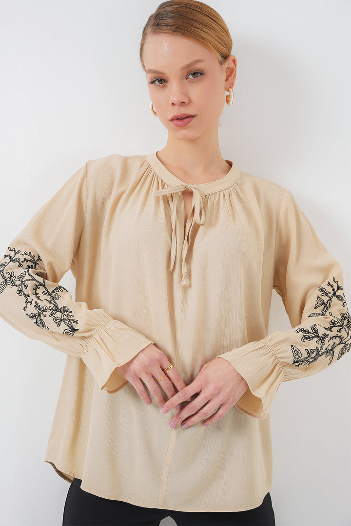Bigdart Blouse tricotée brodée pour femme 941 - Beige