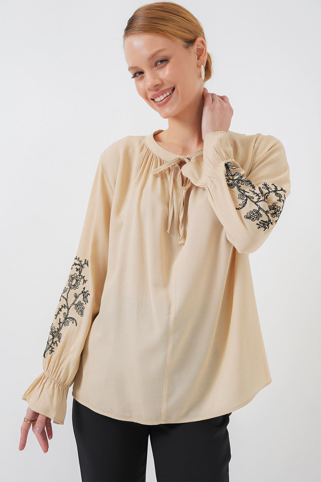 Bigdart Blouse tricotée brodée pour femme 941 - Beige