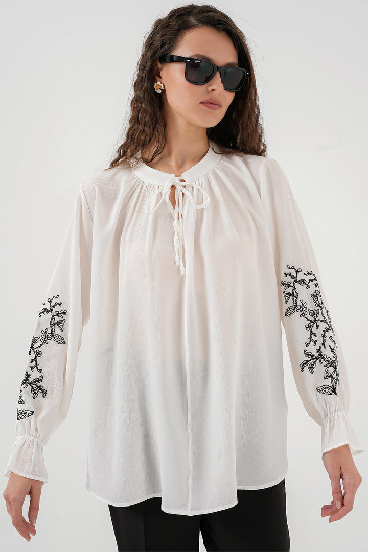 Bigdart Kadın Nakışlı Örme Bluz 941 - Blanc