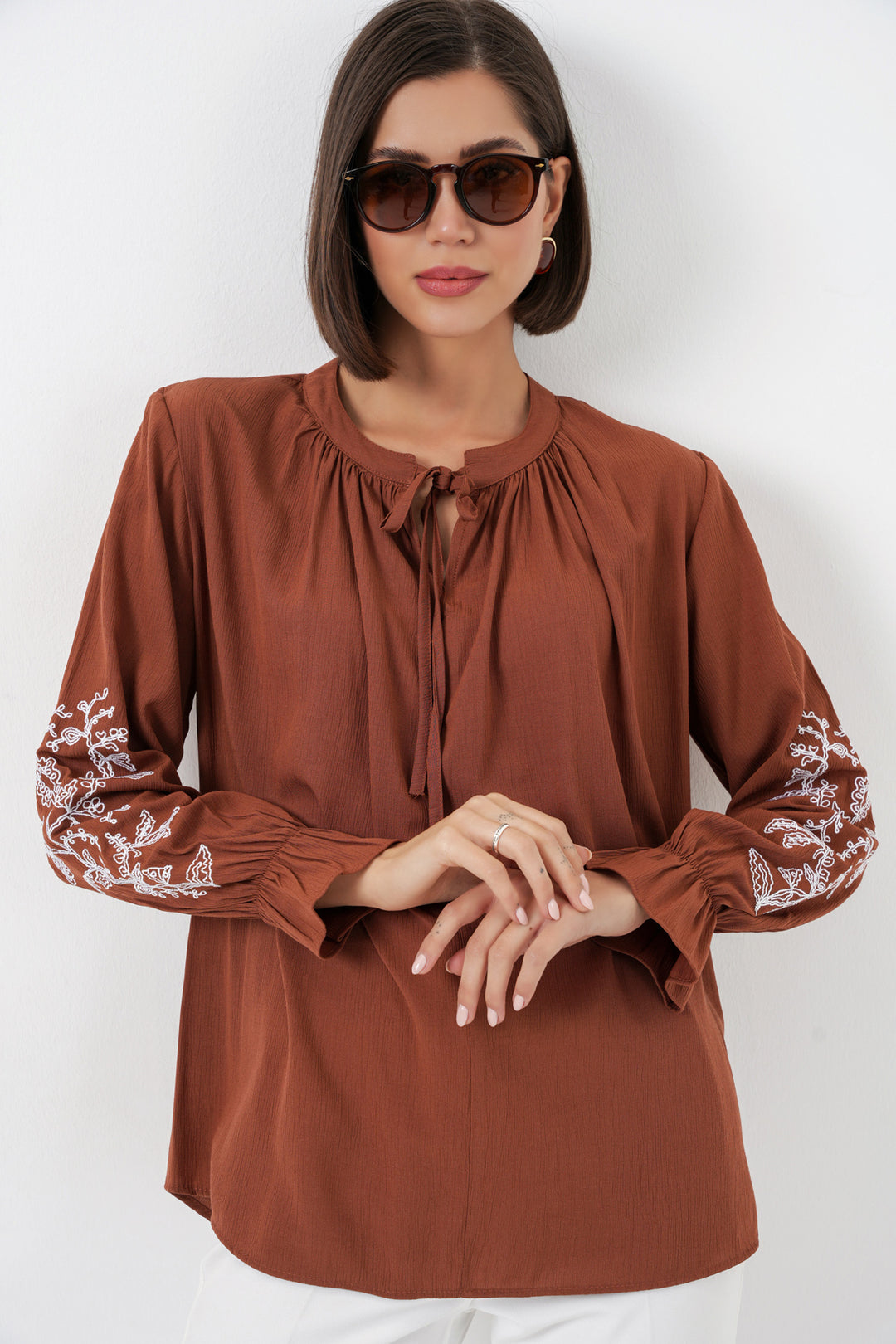 Bigdart Blouse tricotée brodée pour femme 941 - Terre cuite