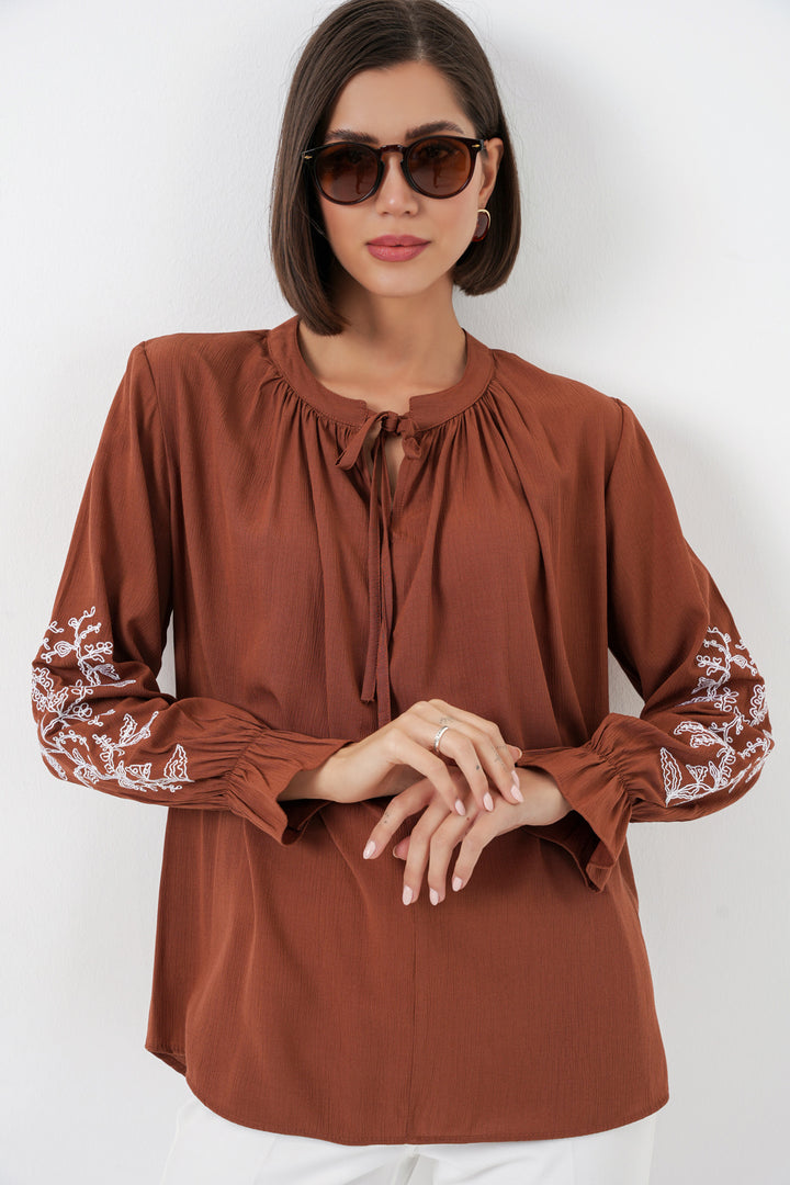 Bigdart Blouse tricotée brodée pour femme 941 - Terre cuite