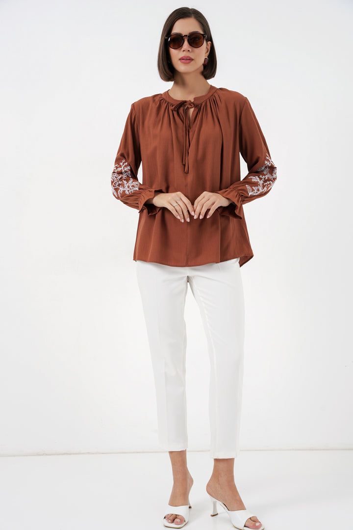 Bigdart Blouse tricotée brodée pour femme 941 - Terre cuite
